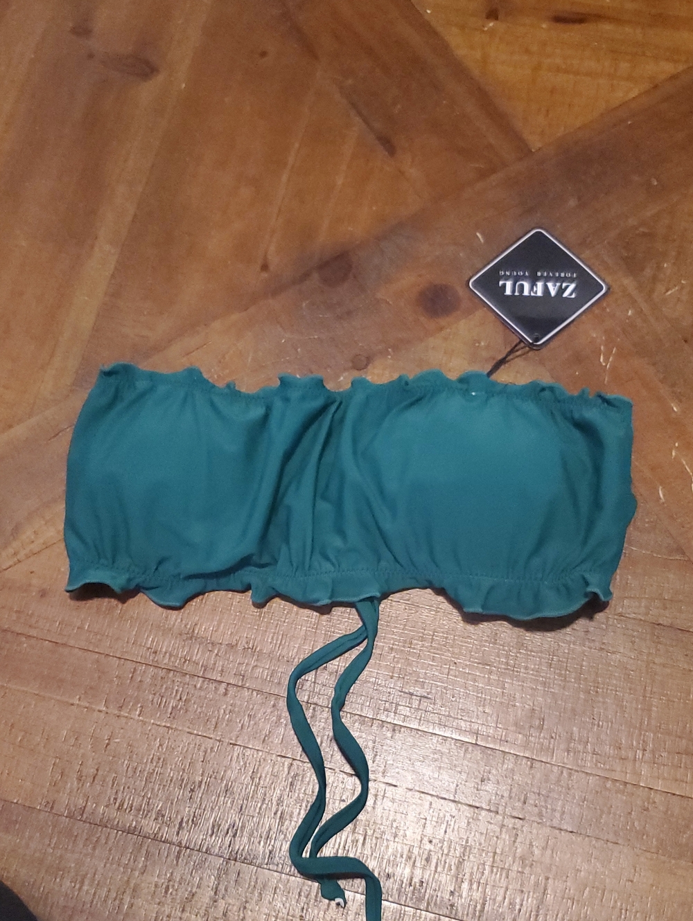 Zaful Teal Strapless Bandeau Bikini Top with Tie